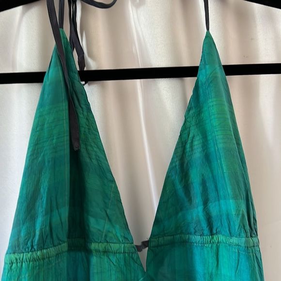 FREE PEOPLE TATTERSALL GREEN SEA BLUE SILK MAXI DRESS NWT NEW MEDIUM - Picture 14 of 14